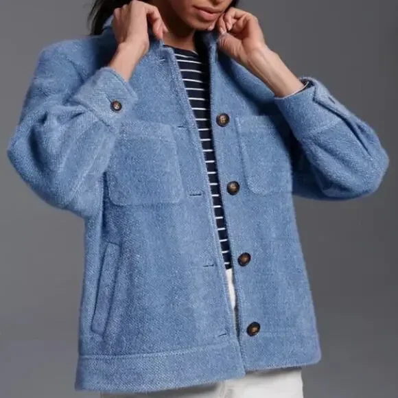 Anthropologie - Greylin Charley blue Cozy Shirt Jacket/Shacket - SIZE SMALL - Picture 9 of 16